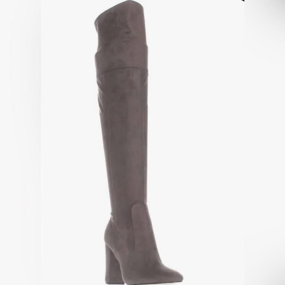 Gray Over the Knee Boots with Rounded Toe and Medium Heel